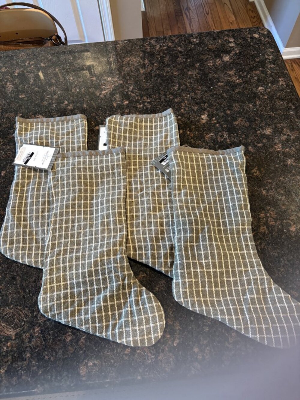 NWT Green/Cream Plaid Christmas Stockings-Set of 4